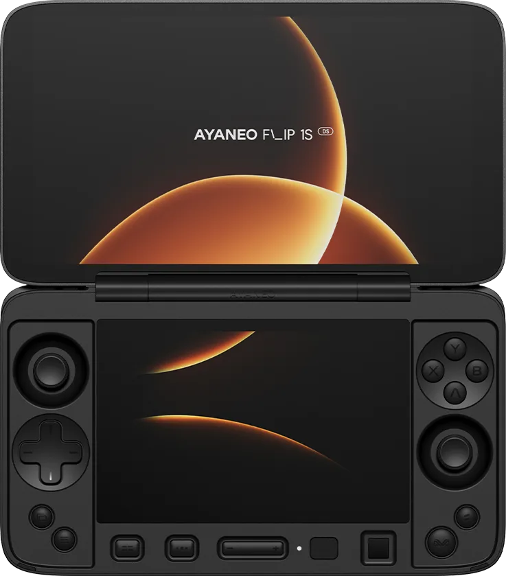 AYANEO Flip 1S DS open, front view in Shadow Black