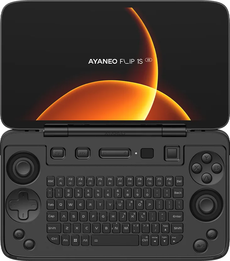AYANEO Flip 1S KB open, front view in Shadow Black