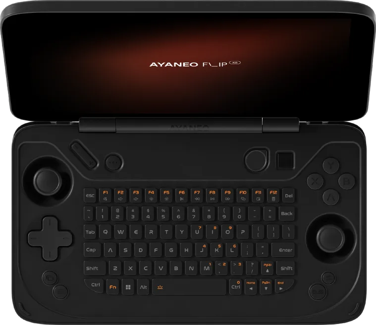 AYANEO Flip KB open, front view in Shadow Black