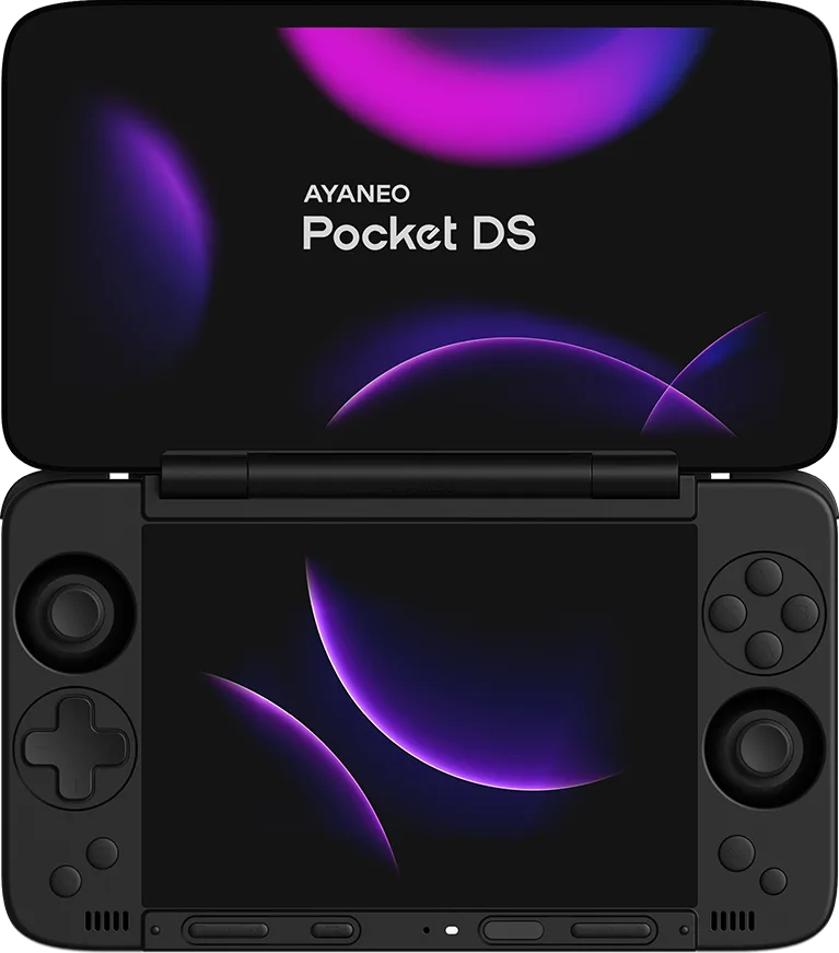 AYANEO Pocket DS open, front view in Shadow Black