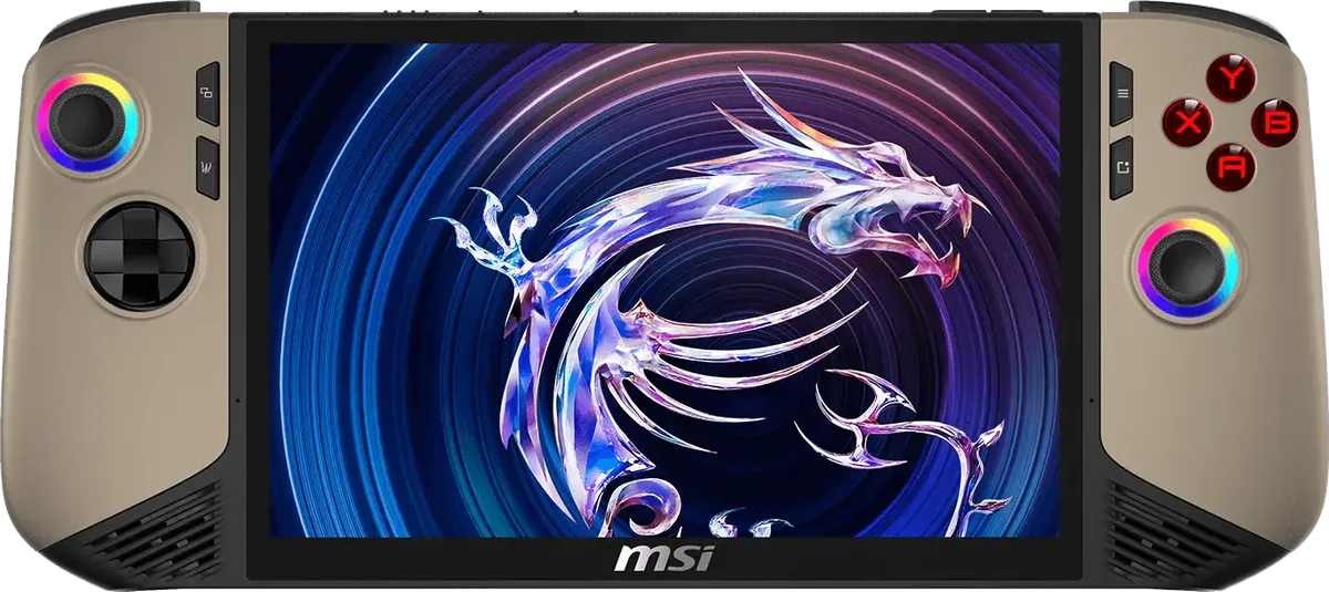 MSI Claw 8 AI+ front view in Sandstorm