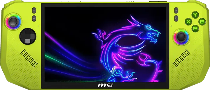 MSI Claw A8 front view in Neon Green
