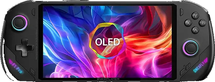 OneXFly F1 Pro front view with the OLED screen on