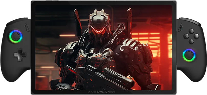 OneXPlayer X1 front view with detachable controllers attached